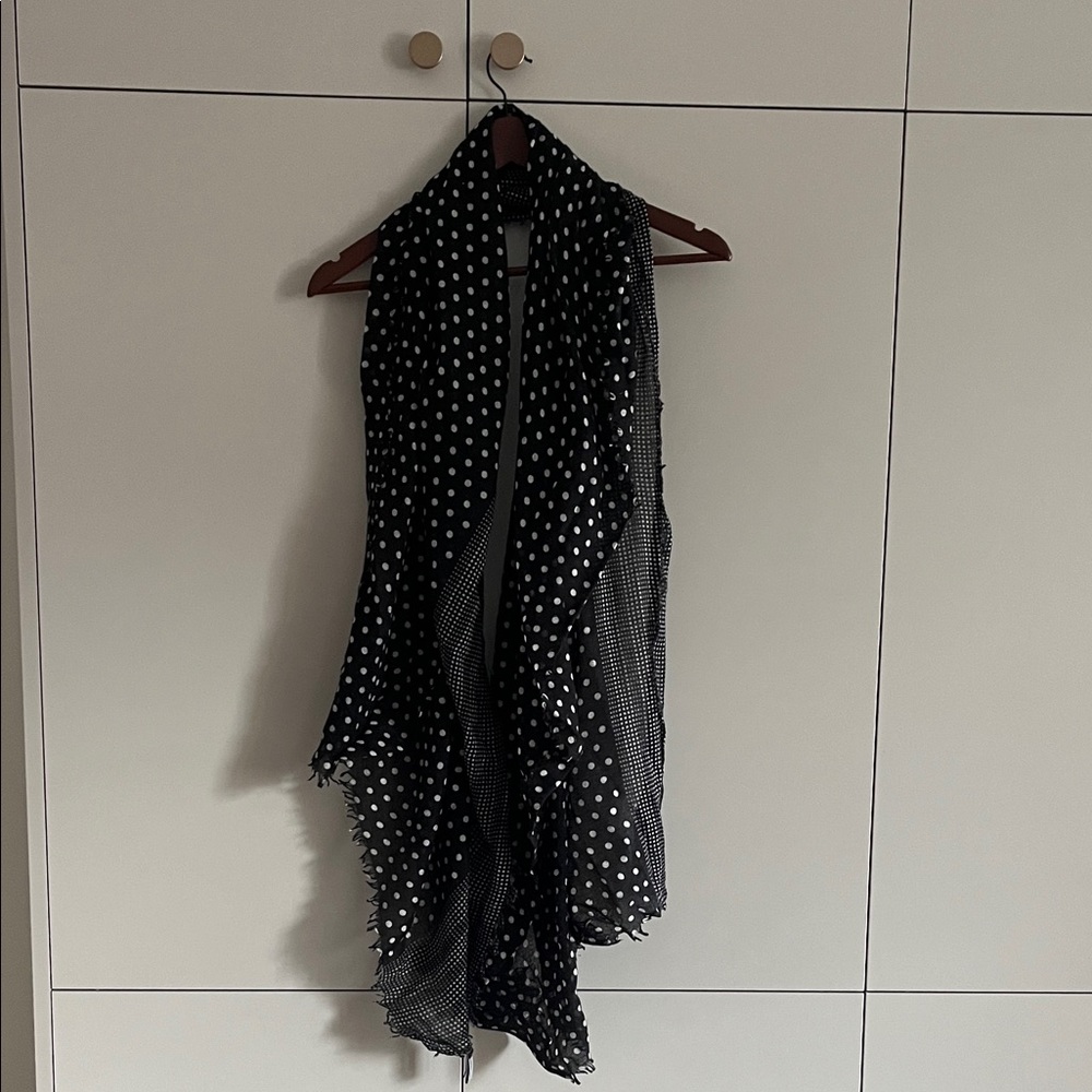 Chic Black Scarf with White Dots - Picture 4 of 4